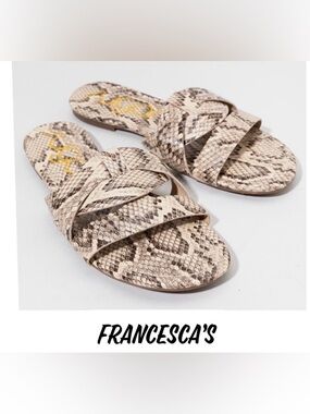 (60)🤎New Francesca’s Sugar Strappy Cross Slide Snake Print Summer Sandals🤎